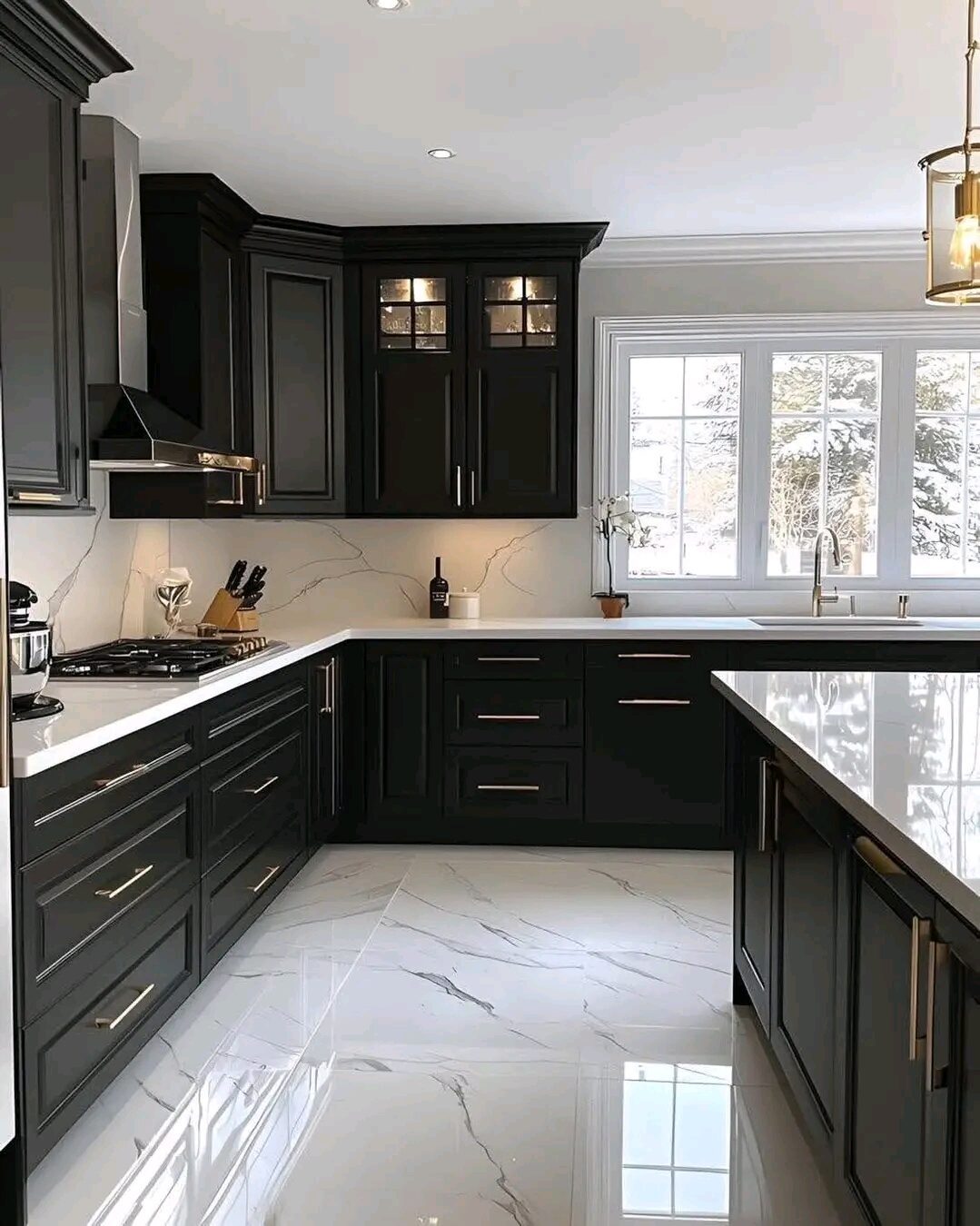 Vertical view of a completed interior with layered lighting